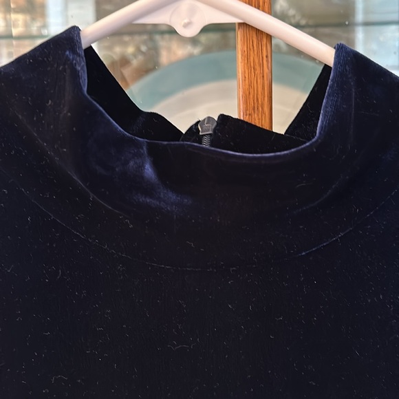 Ladies Navy Blue Velvet Look & Feel Dress - Picture 2 of 13